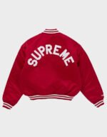 supreme mitchell & ness satin red varsity jacket