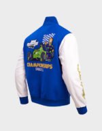 the simpsons freeze max racing royal white varsity jacket