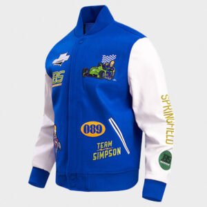 the simpsons freeze max racing varsity jacket