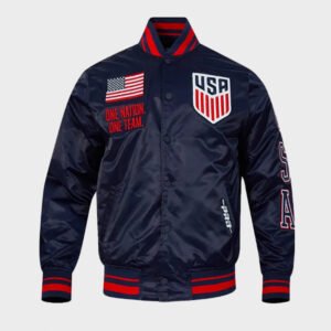 us soccer navy satin varsity jacket