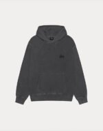 stussy basic pigment dyed black pullover hoodie