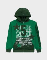 sp5der triple 5 stitch zip up green hoodie