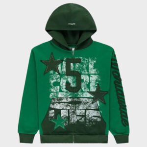 sp5der triple 5 stitch zip up green hoodie