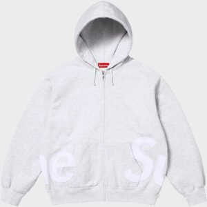 supreme big logo zip up heather grey hoodie