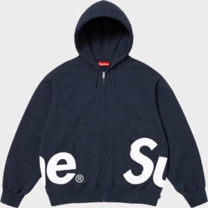 supreme big logo zip up navy hoodie