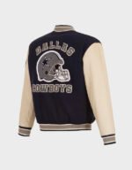 dallas cowboys navy and cream varsity wool leather jacket
