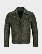 mens biker napa green leather jacket