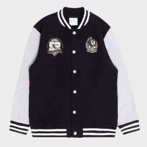 collingwood magpies black and gray varsity jacket