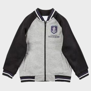 fremantle dockers gray and black varsity jacket