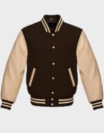 mens brown cream varsity jacket