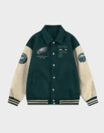 philadelphia eagles collared varsity jacket