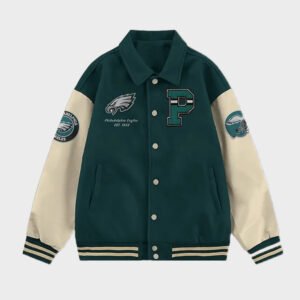 philadelphia eagles collared varsity jacket