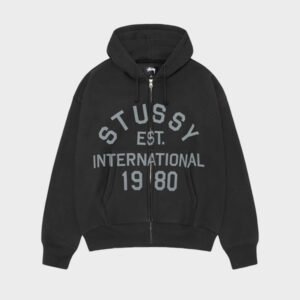stussy established zip black hoodie