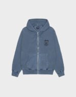 stussy stock link pigment dyed navy zip hoodie