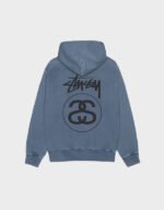 stussy stock link pigment dyed zip hoodie navy