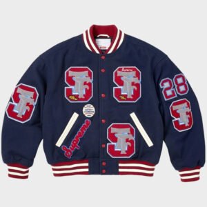 supreme drill navy team varsity jacket