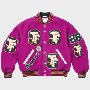 supreme drill team magenta varsity jacket