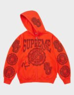 supreme knowledge reigns zip up orange hoodie