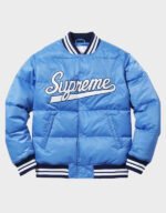 supreme puffy blue varsity jacket