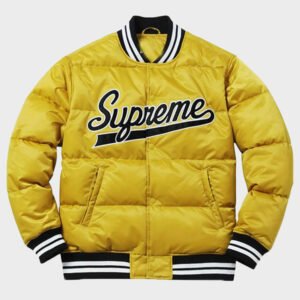 supreme puffy yellow varsity jacket