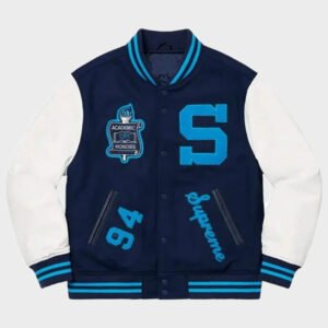 supreme team s letterman blue jacket