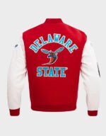university delaware state red and white jacket