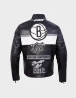brooklyn nets biker black leather jacket
