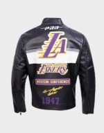 los angeles lakers moto black leather jacket