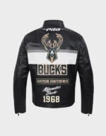 milwaukee bucks moto black leather jacket