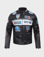 new york mets moto black leather jacket