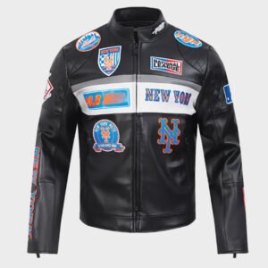 new york mets moto black leather jacket