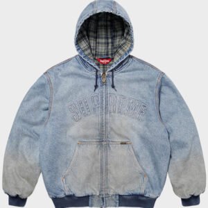 stussy reflective arc work denim hoodie