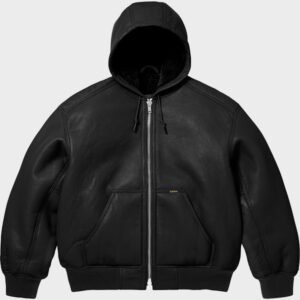 supreme x schott shearling hooded work black jacket